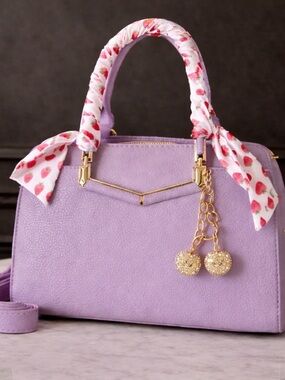 La Terre Lavender Satchel Purse Structured Gold HW Scarf Gift Mothers Day